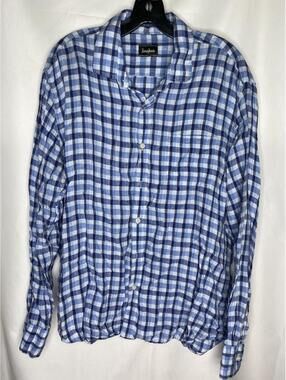 Neiman Marcus Button Up Shirt Mens XL Blue Plaid Long Sleeve
